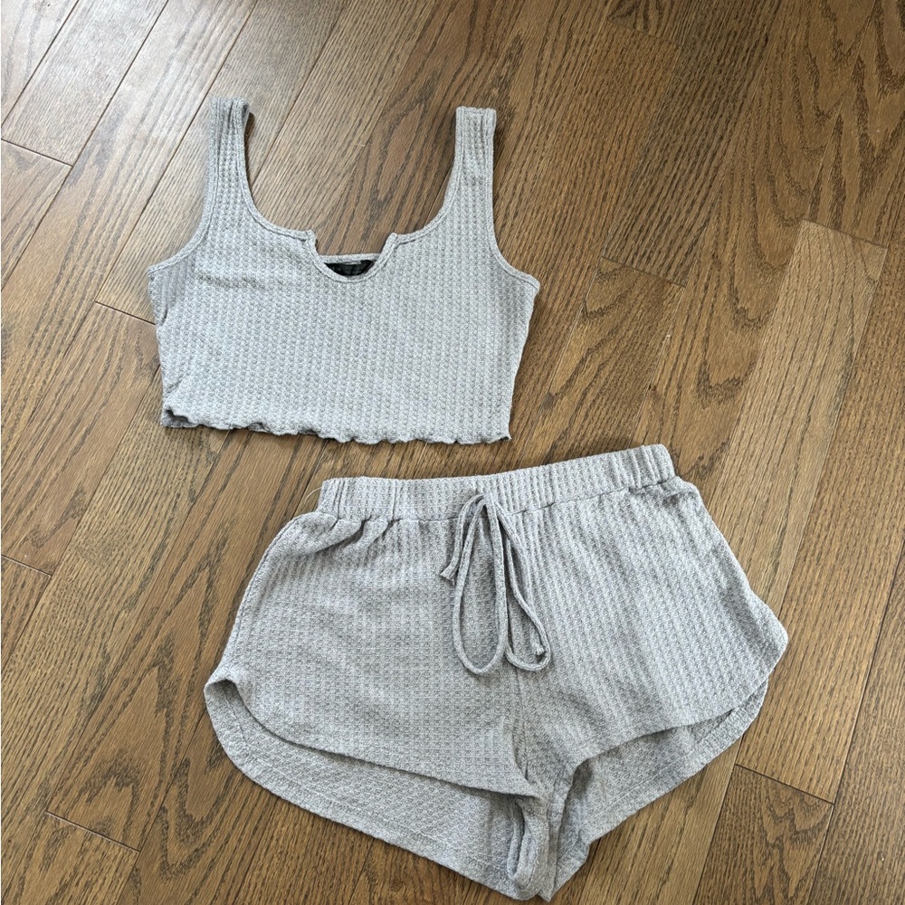 SHEIN Light Gray Ribbed Knit Set